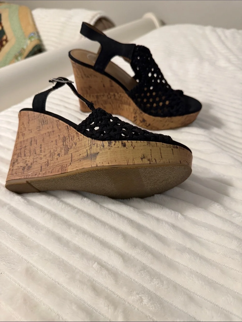 SO Black Woven Slingback Wedge Sandals